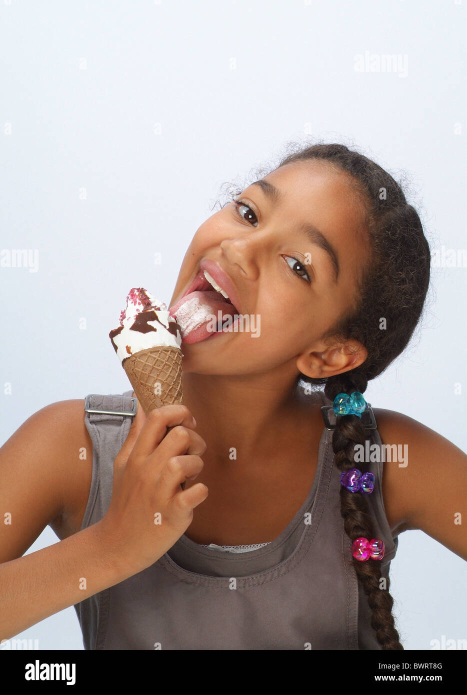 Portrait of a girl with a waffle ice cream Stock Photo