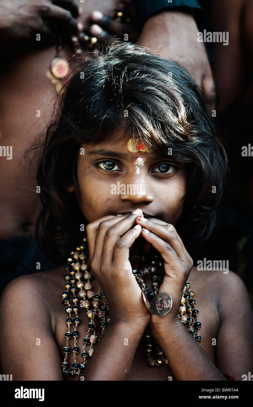 Indian girl on Ayappa pilgrimage. Andhra Pradesh, India Stock Photo