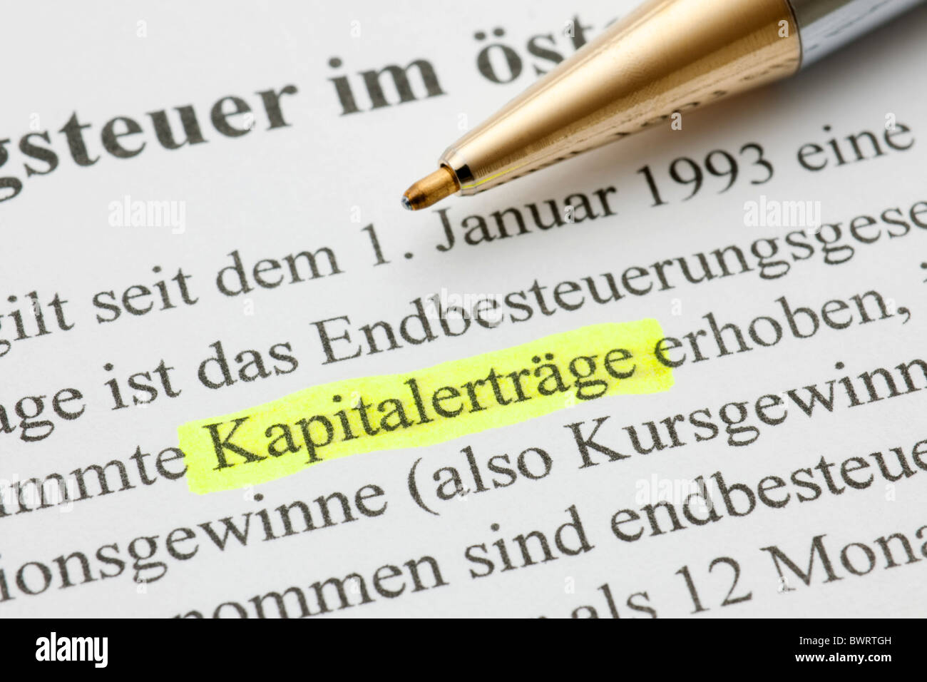 Kapitalertraege, German for Investment income Stock Photo