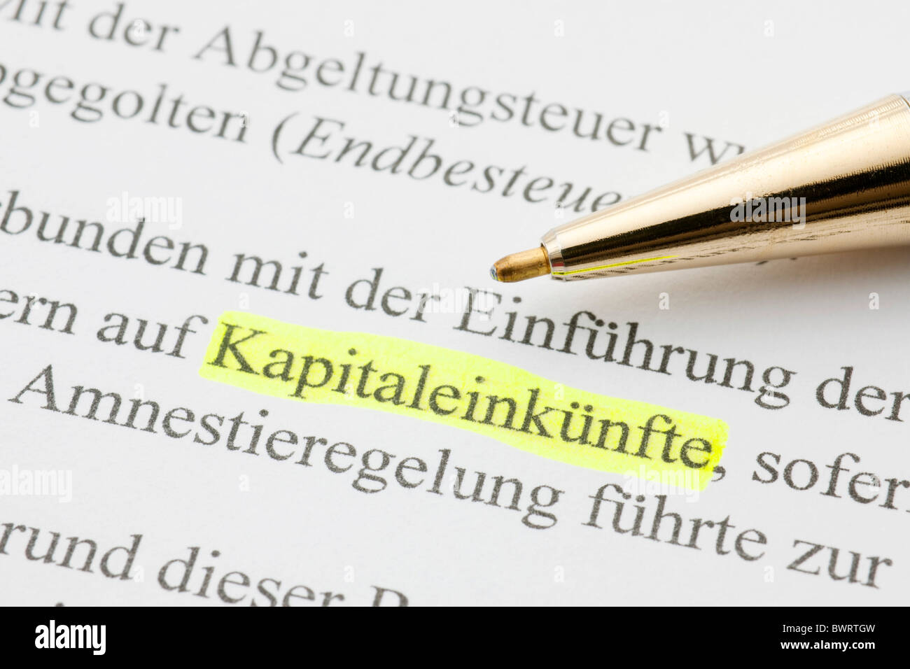 Kapitaleinkuenfte, German for Capital income Stock Photo