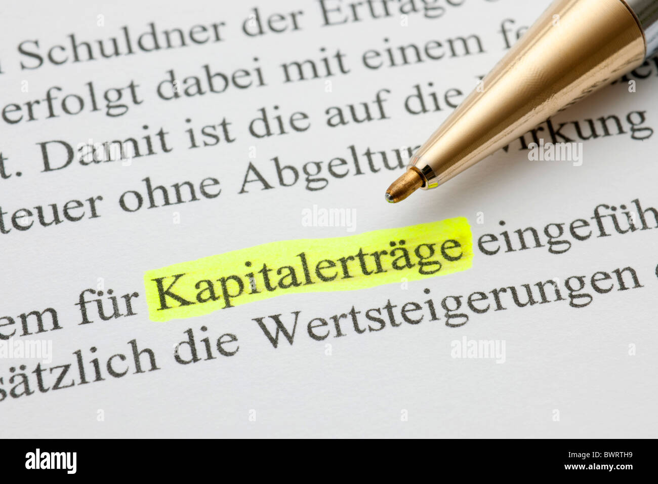 Kapitalertraege, German for Investment income Stock Photo