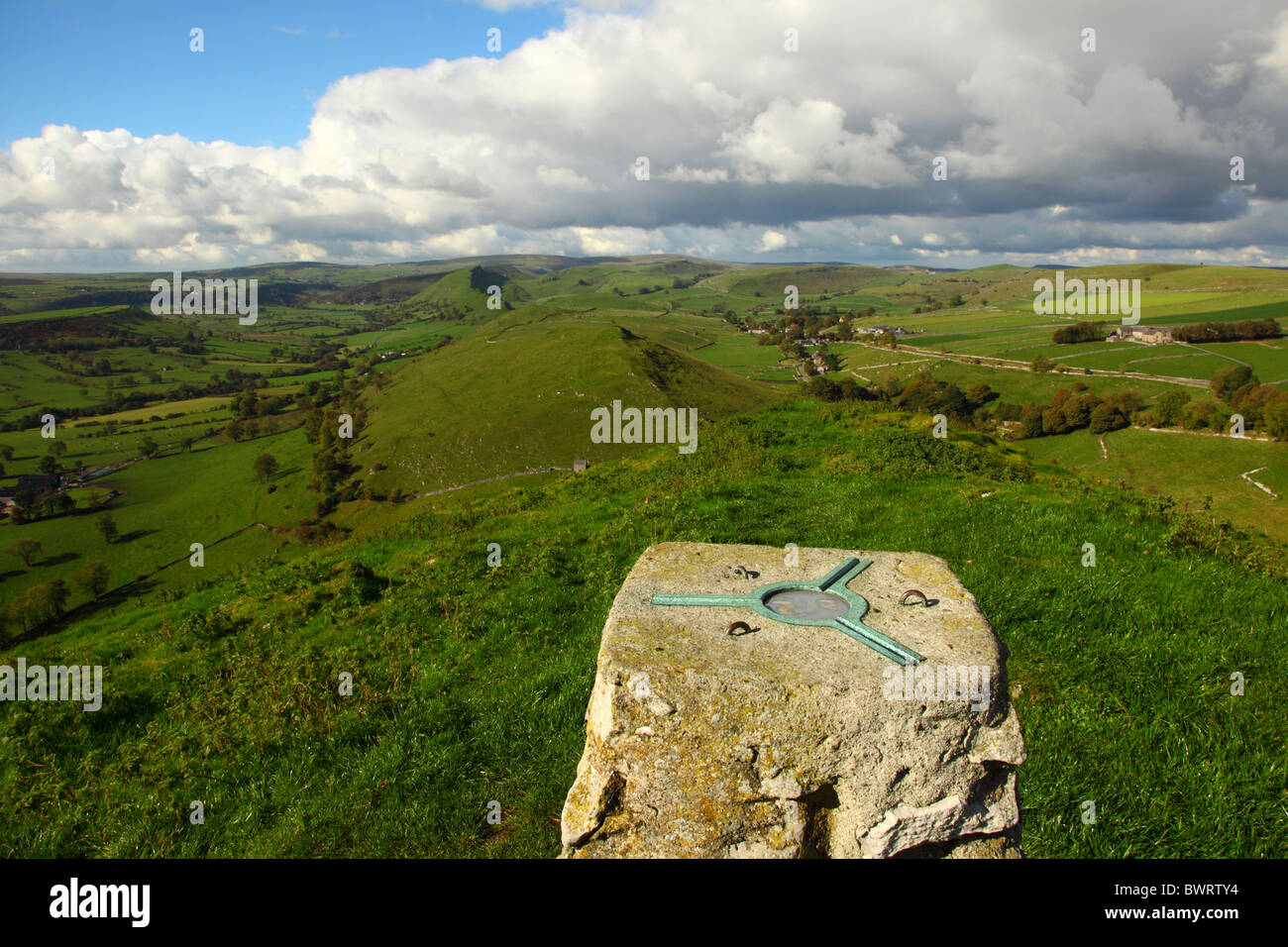 View from High Wheeldon hill Derbyshire towards Aldery cliff, Hitter hill,Parkhouse hill and Chrome hill,Peak district,UK. Stock Photo