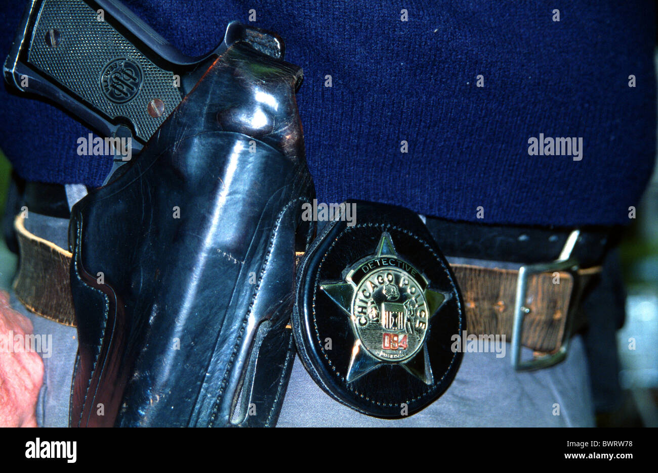 Chicago police detective badge and gun. Stock Photo