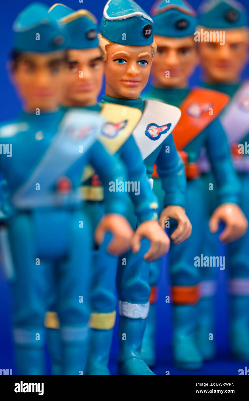 Action figures of the five Tracy brothers from Gerry Anderson's Thunderbirds children's TV series Stock Photo