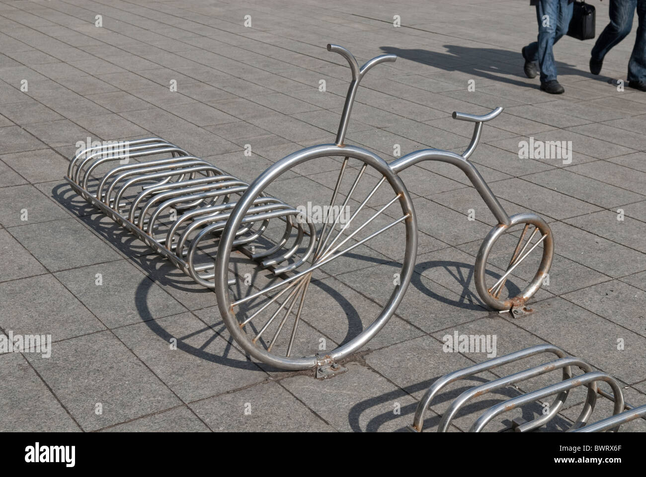 A bicycle stand in Moscow, Russia Stock Photo