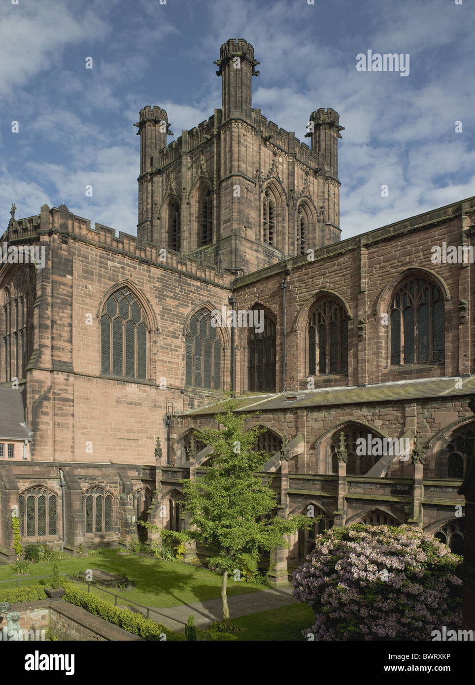 Chester Cathedral Cloister and Tower Stock Photo