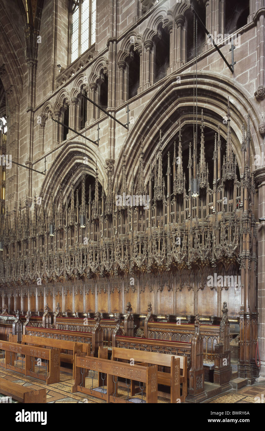 Chester Cathedral quire stalls Stock Photo