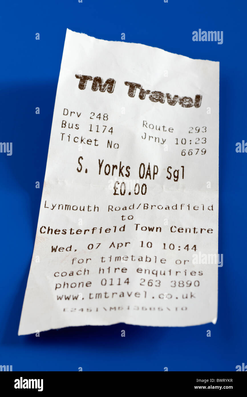 Pensioners single Bus ticket showing no value. Stock Photo