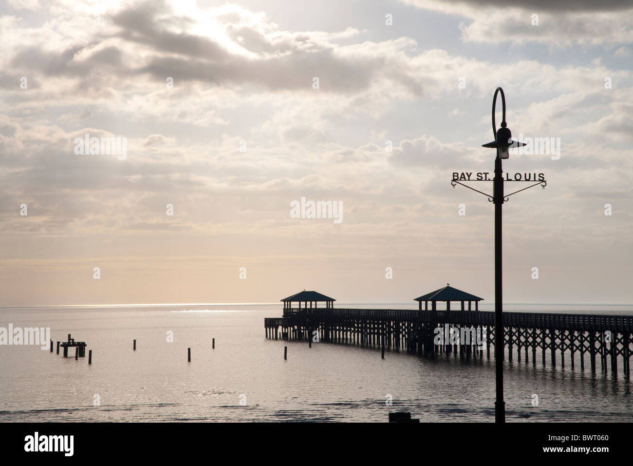 Winter sunshine on the Gulf of Mexico, Bay St Louis, MS. Stock Photo