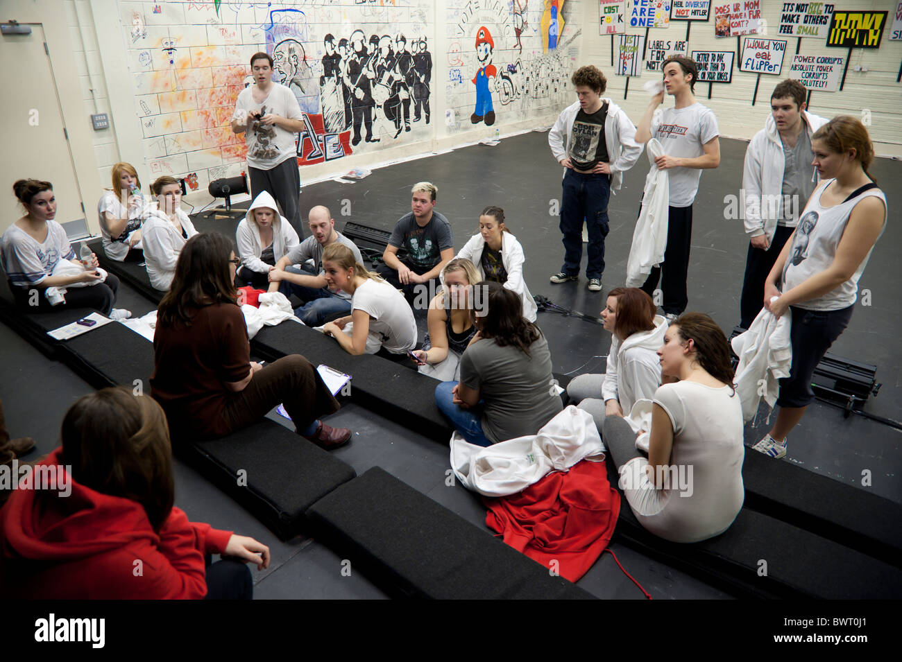 Drama and Theatre studies students Aberystwyth University after a workshop practical class. Stock Photo