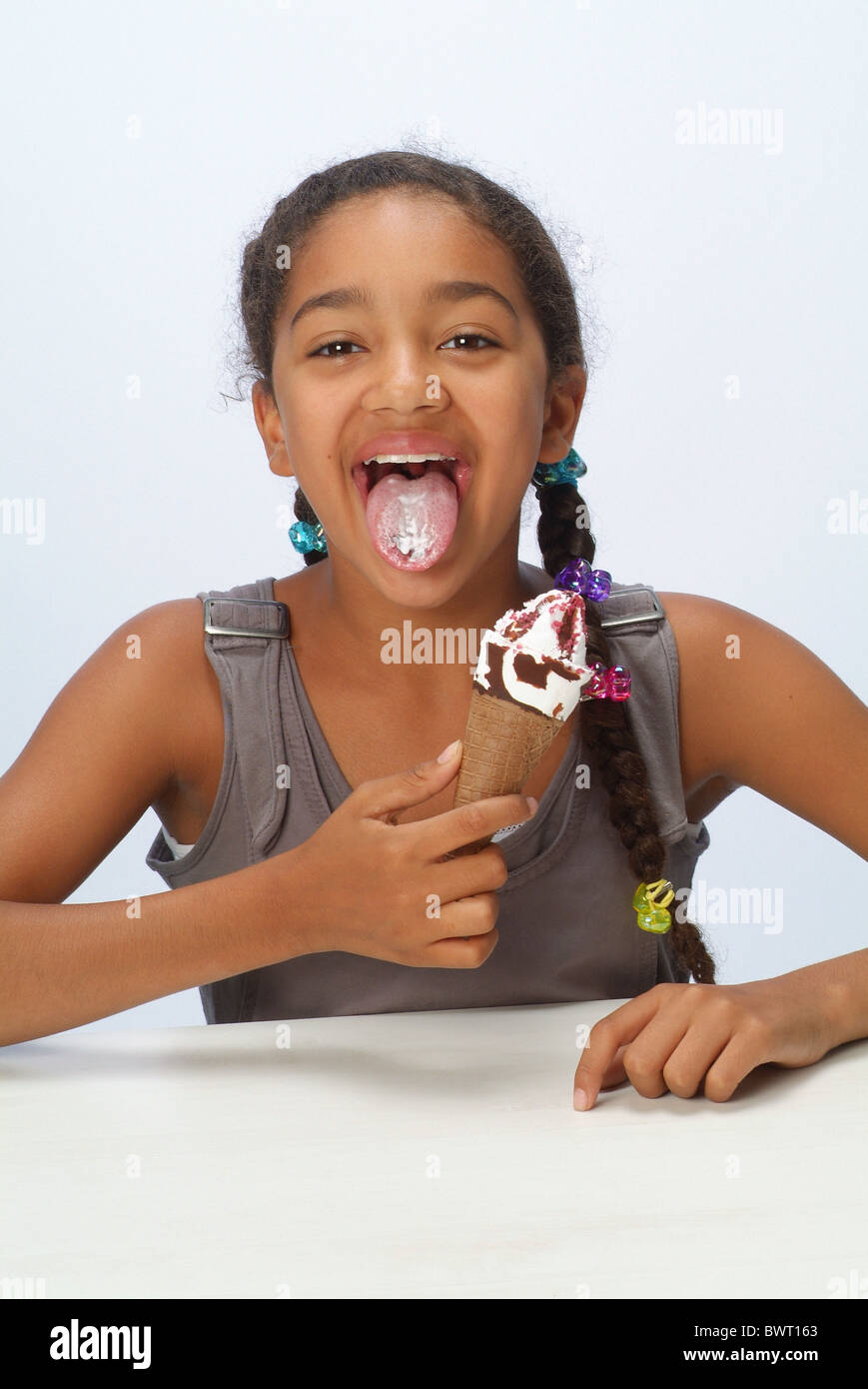 Portrait of a girl with a waffle ice cream Stock Photo