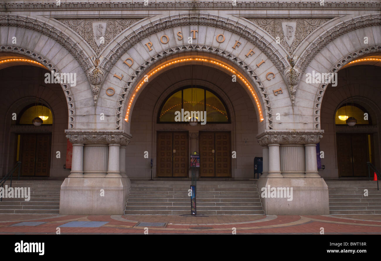 The Romanesque arched entrance to the Old Post Office Pavilion in Washington, DC. Stock Photo