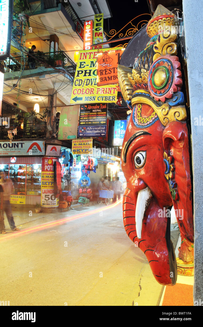 A statue of an elephant in Thamel in Kathmandu at night Stock Photo