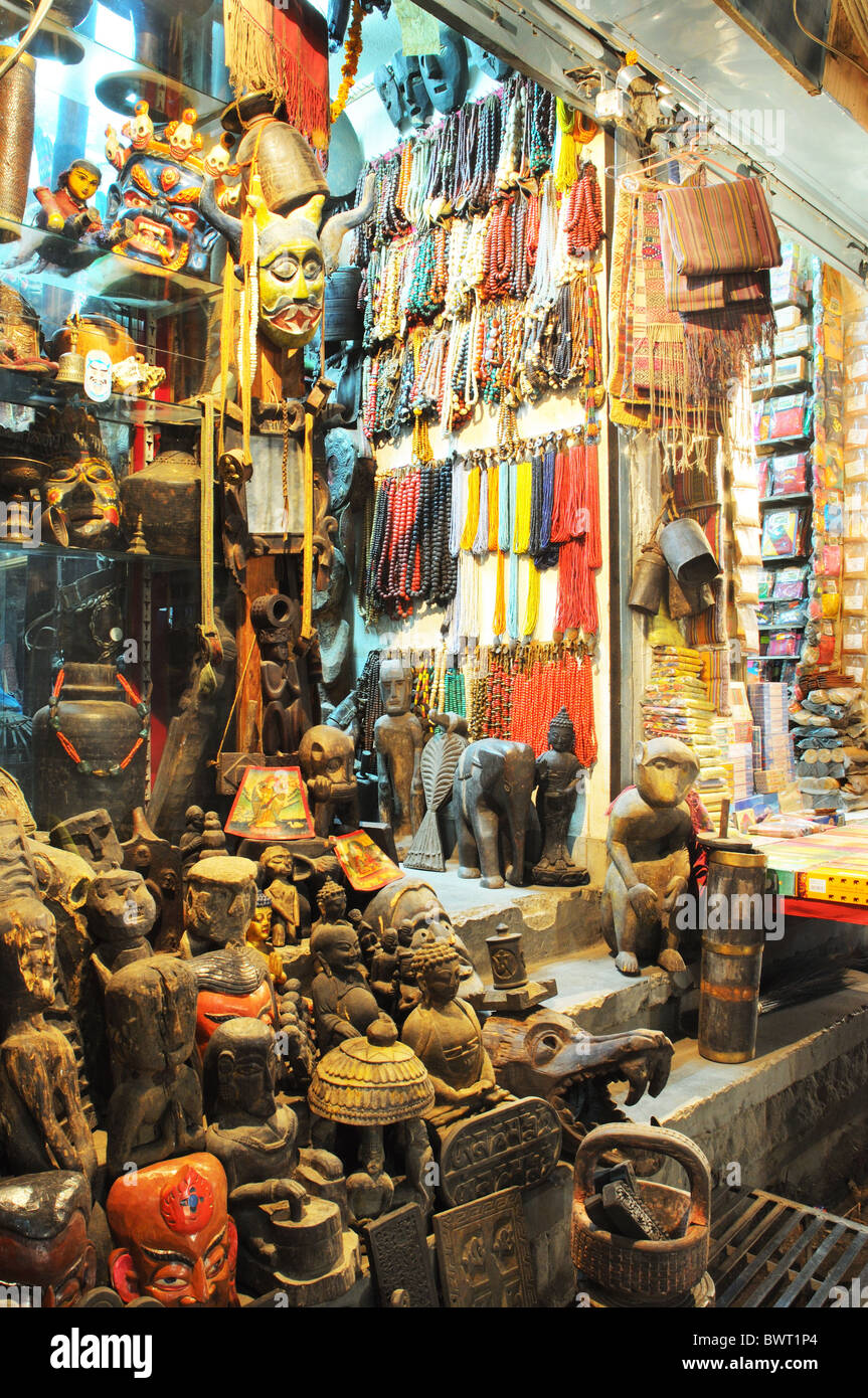 Tourist souvenirs for sale outside a shop in Thamel Kathmandu Stock Photo