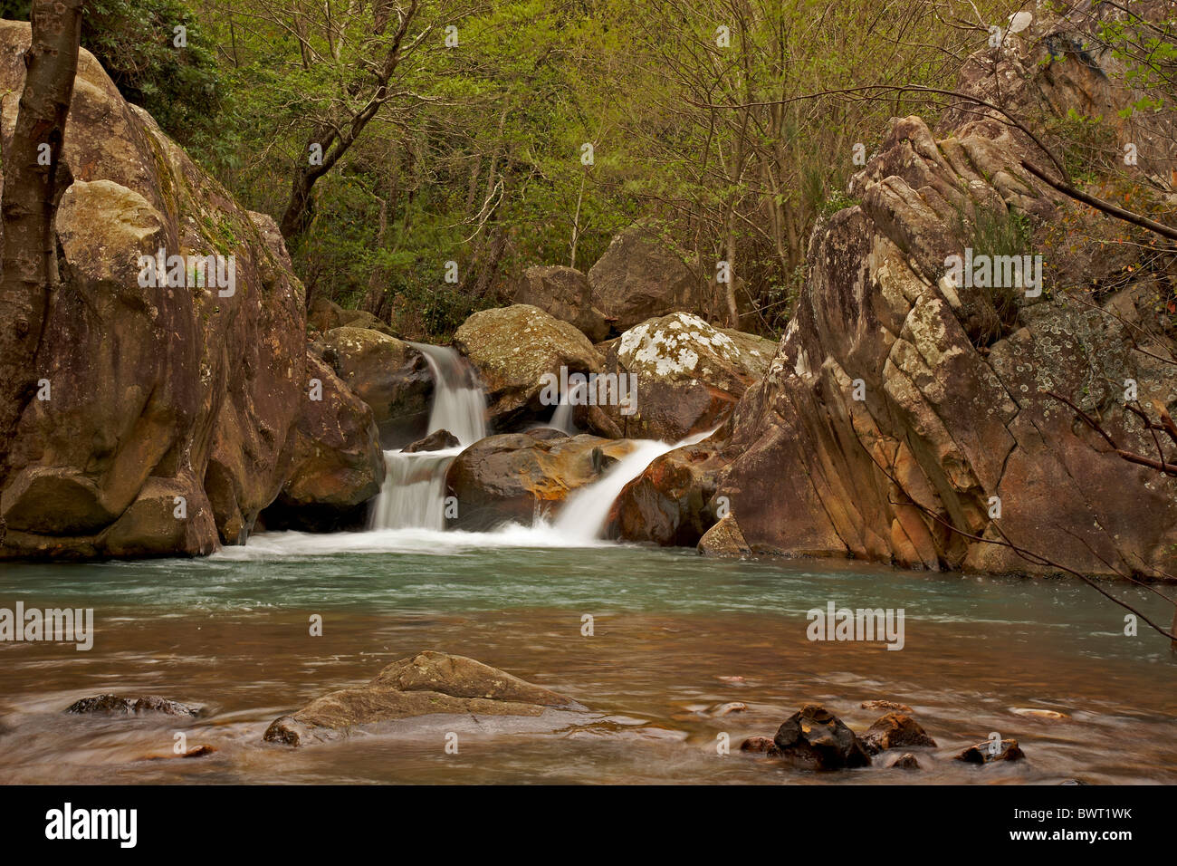 waterfalls rive, cascada, rio de la miel, environment Los Alcornocales Stock Photo