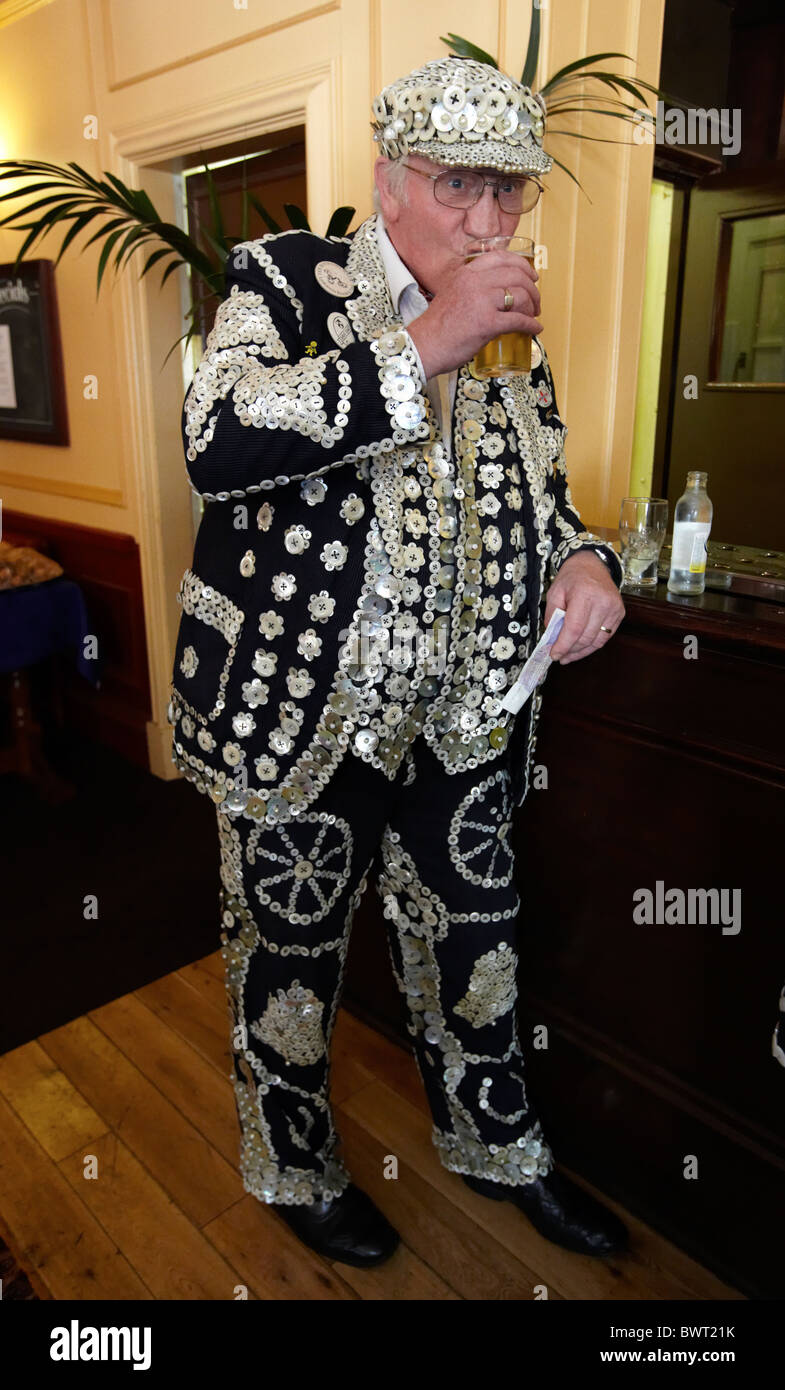 Traditional Pearly King In A London Pub London UK Europe Stock Photo