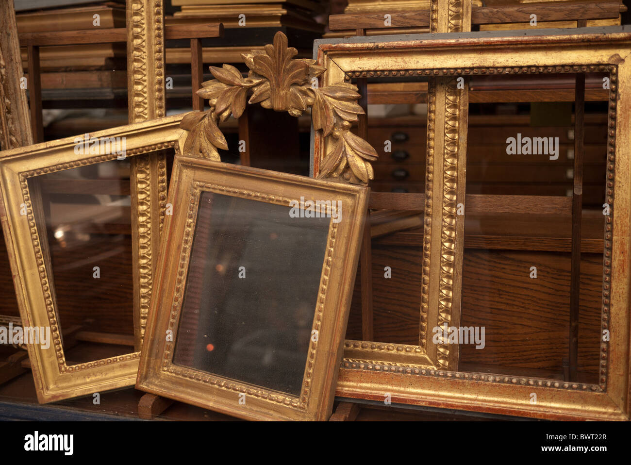 gold frames in Paris France shop window Stock Photo
