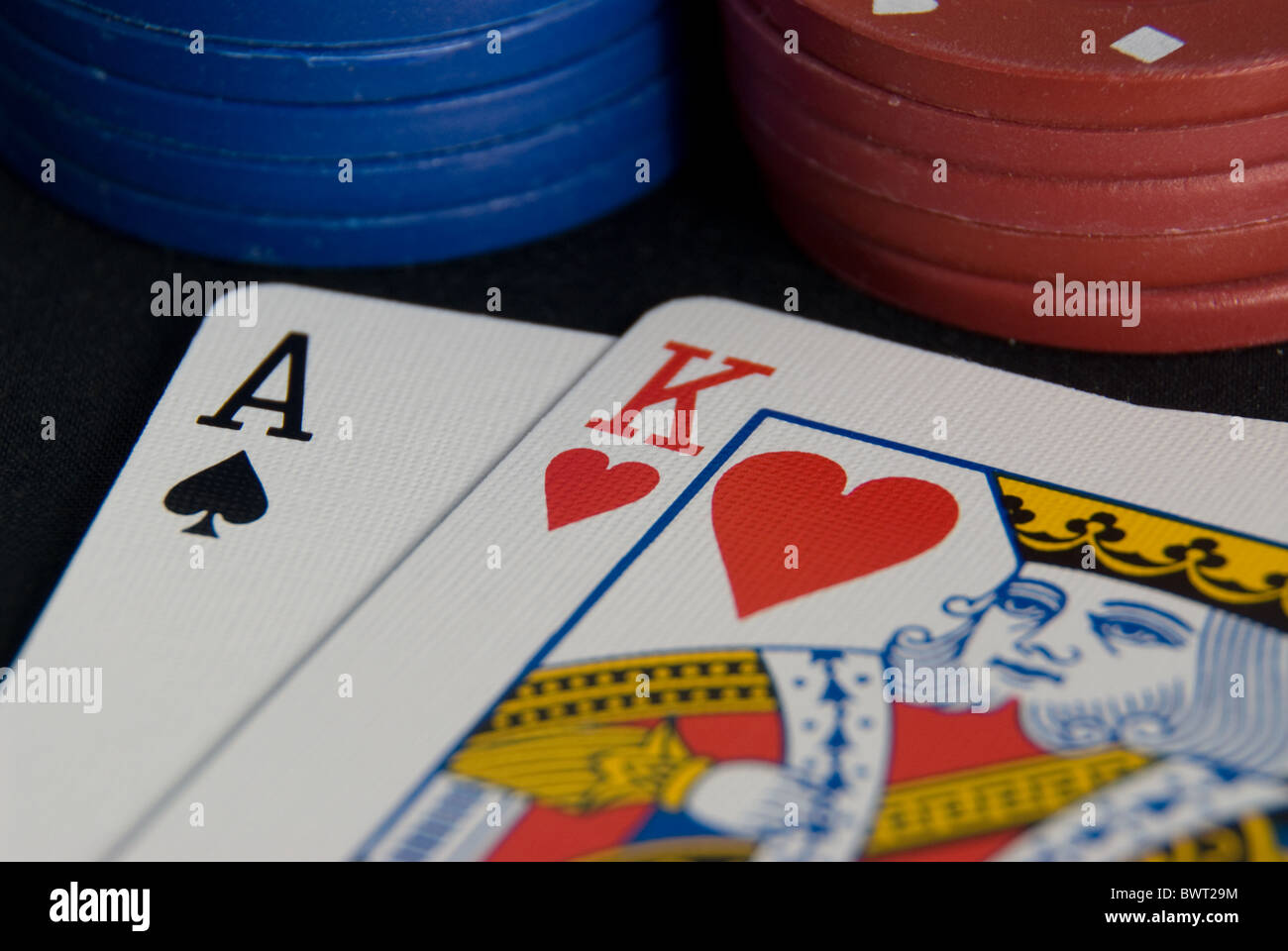 Blackjack with chips, ace and king Stock Photo Alamy
