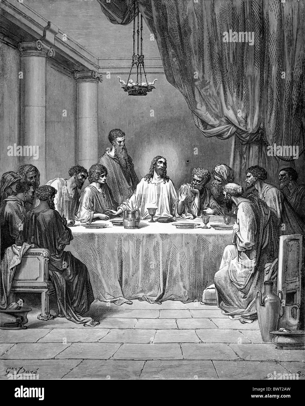 Gustave Doré; The Last Supper; Black and White Engraving Stock Photo