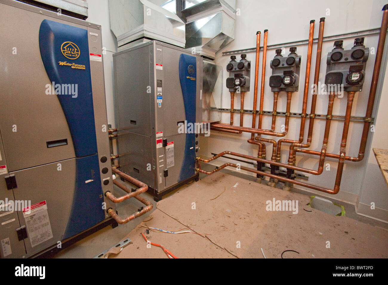 Geothermal Heat Pump in new residential construction building. Manhattan Beach, California, USA Stock Photo