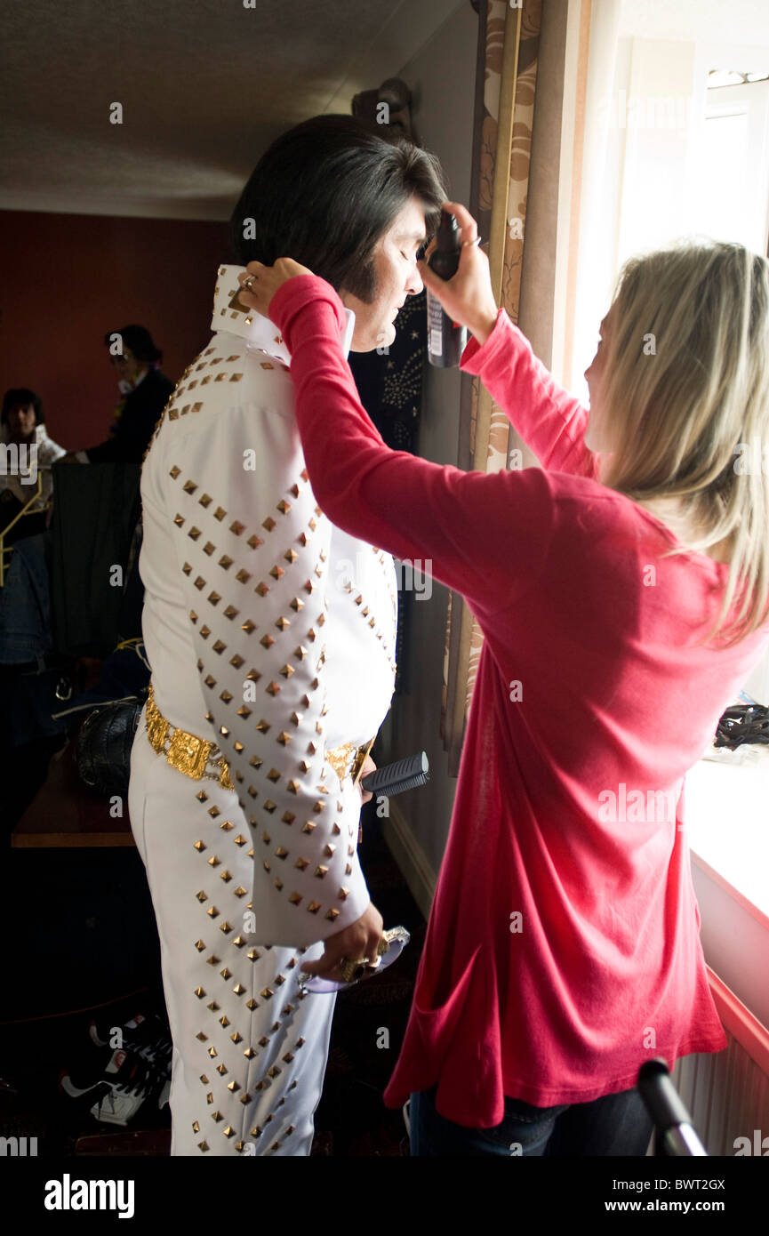 Elvis Tribute Act gets ready at The Elvis Festival, Porthcawl Stock