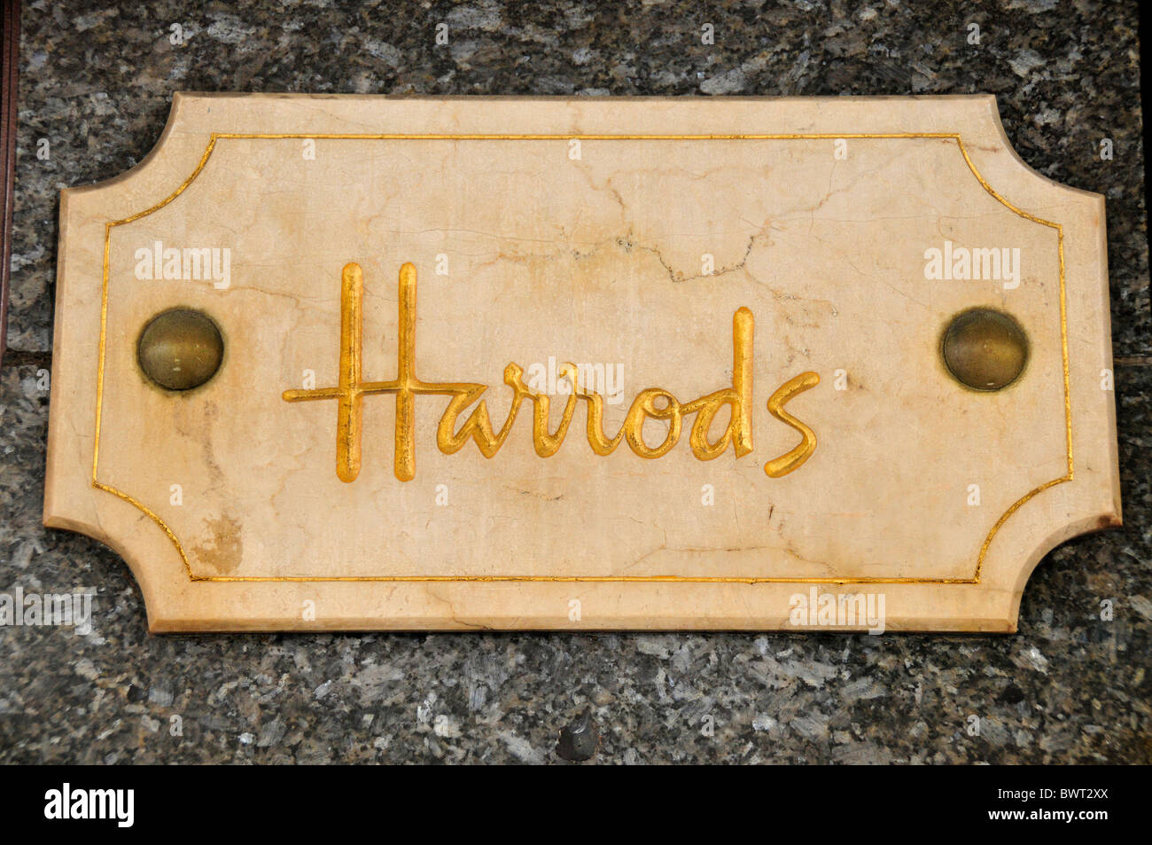 Sign at the high-class department store Harrods, London, England, United Kingdom, Europe Stock Photo