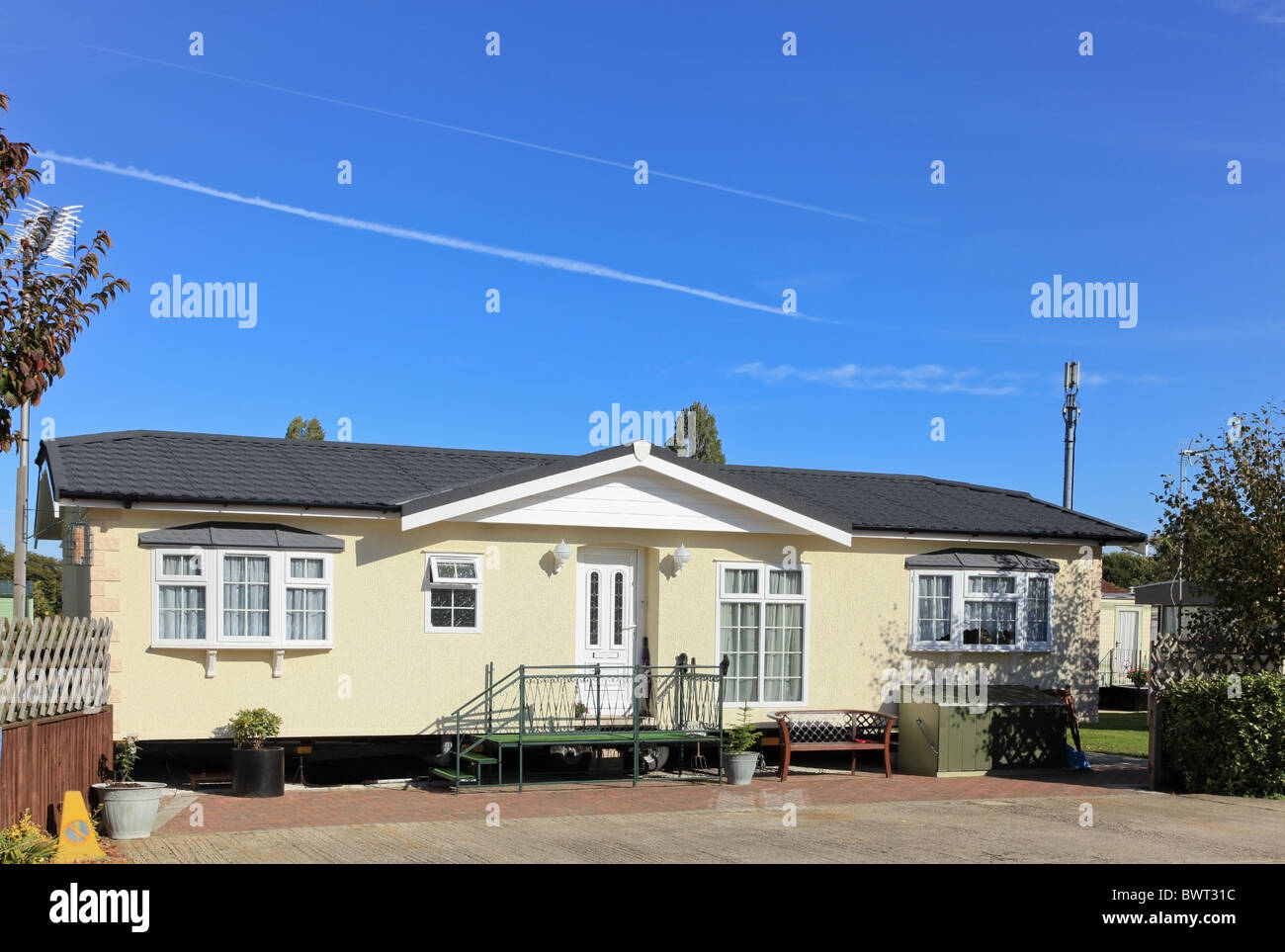 Large twin unit residential mobile home sited on a quality caravan park. UK Stock Photo