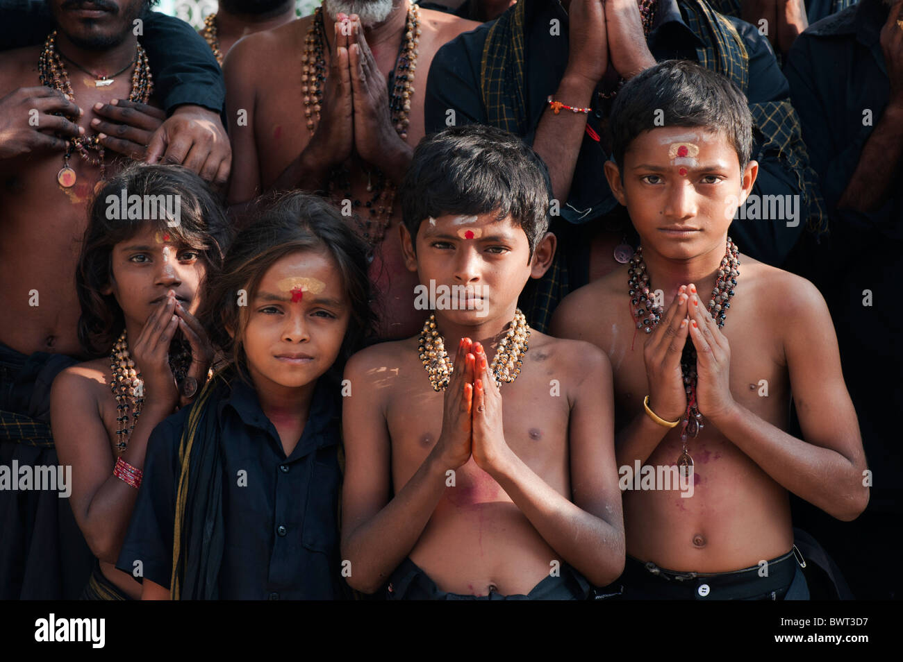 Indian children on Ayappa pilgrimage. Andhra Pradesh, India Stock Photo