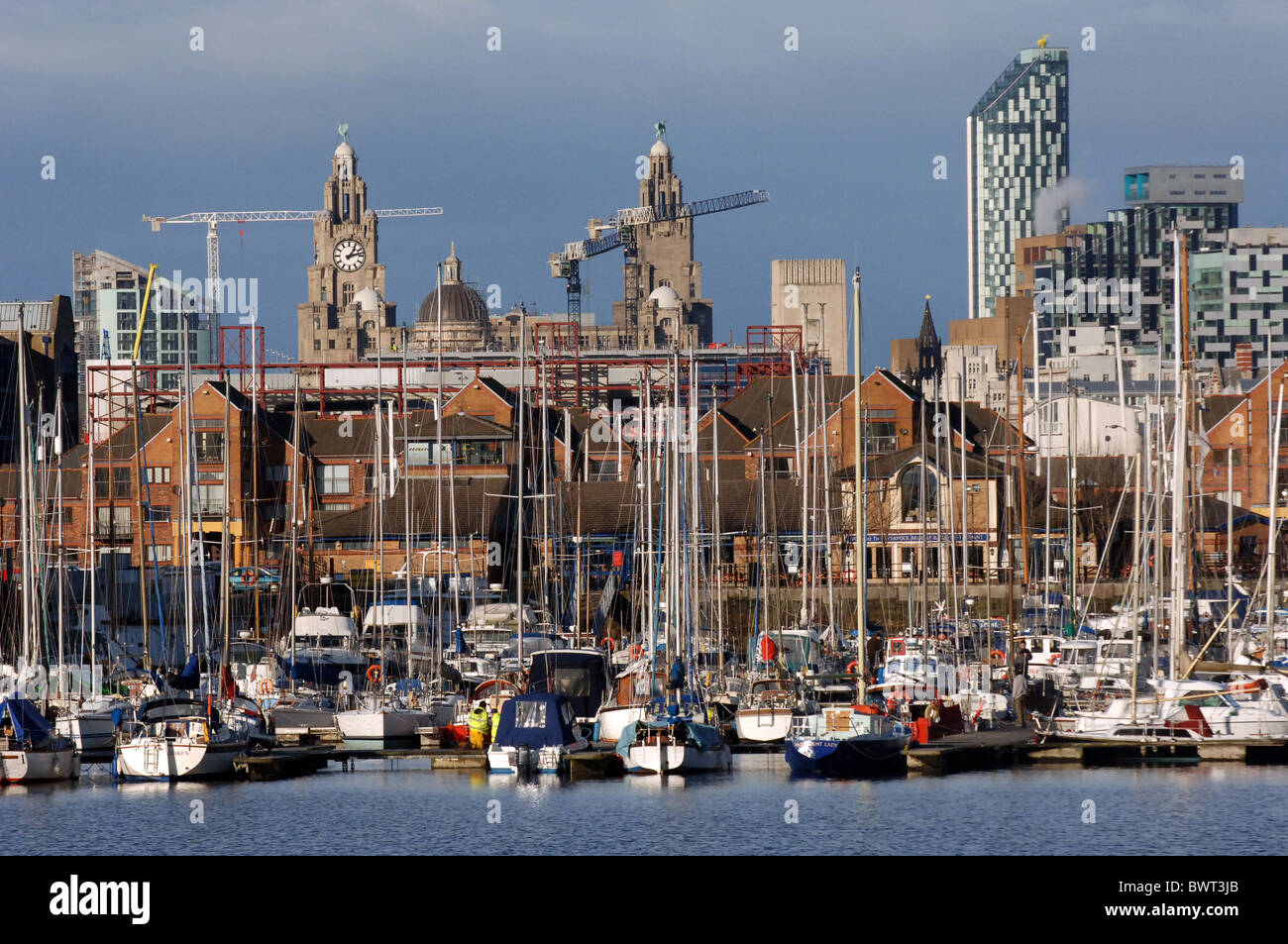 A view looking towards Liverpool Marina and Liverpool City Centre. Stock Photo