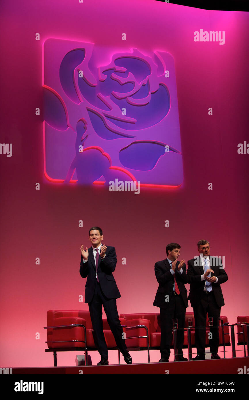 David Miliband (far left) applauds speakers at the Labour Autumn ...