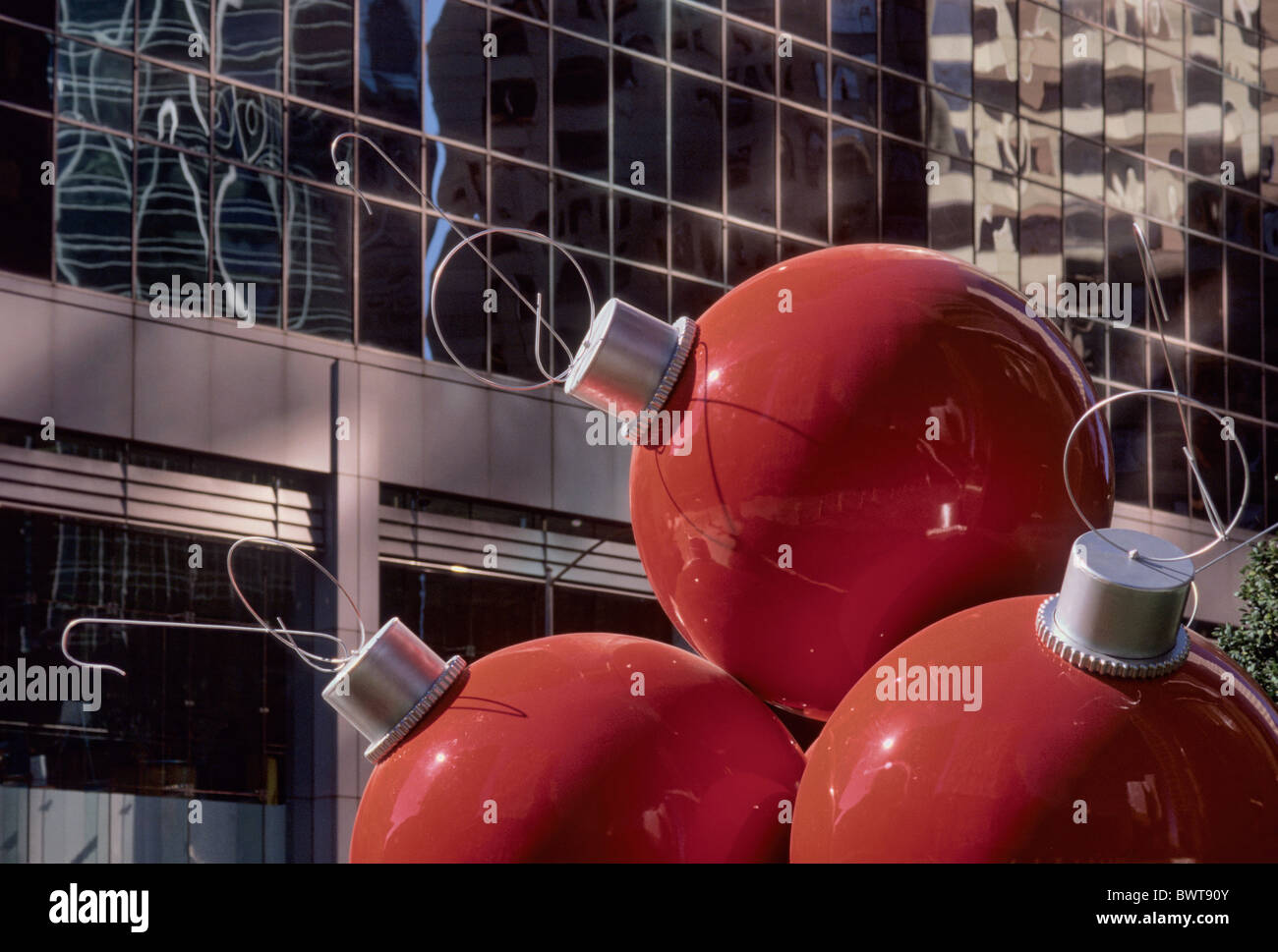 Giant Christmas ornaments at downtown street in Houston, Texas, USA