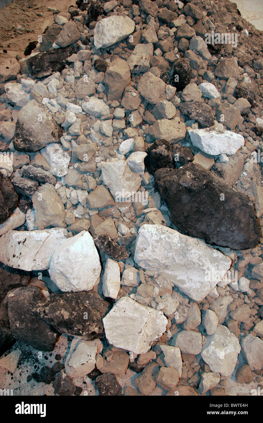 Mixed stockpile of Ball Clay lumps from different seams prior to