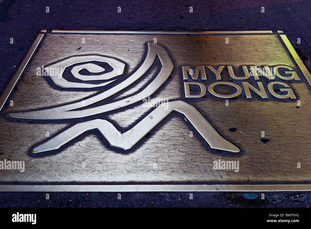 Pavement casting indicating entrance to Myungdong district in Seoul
