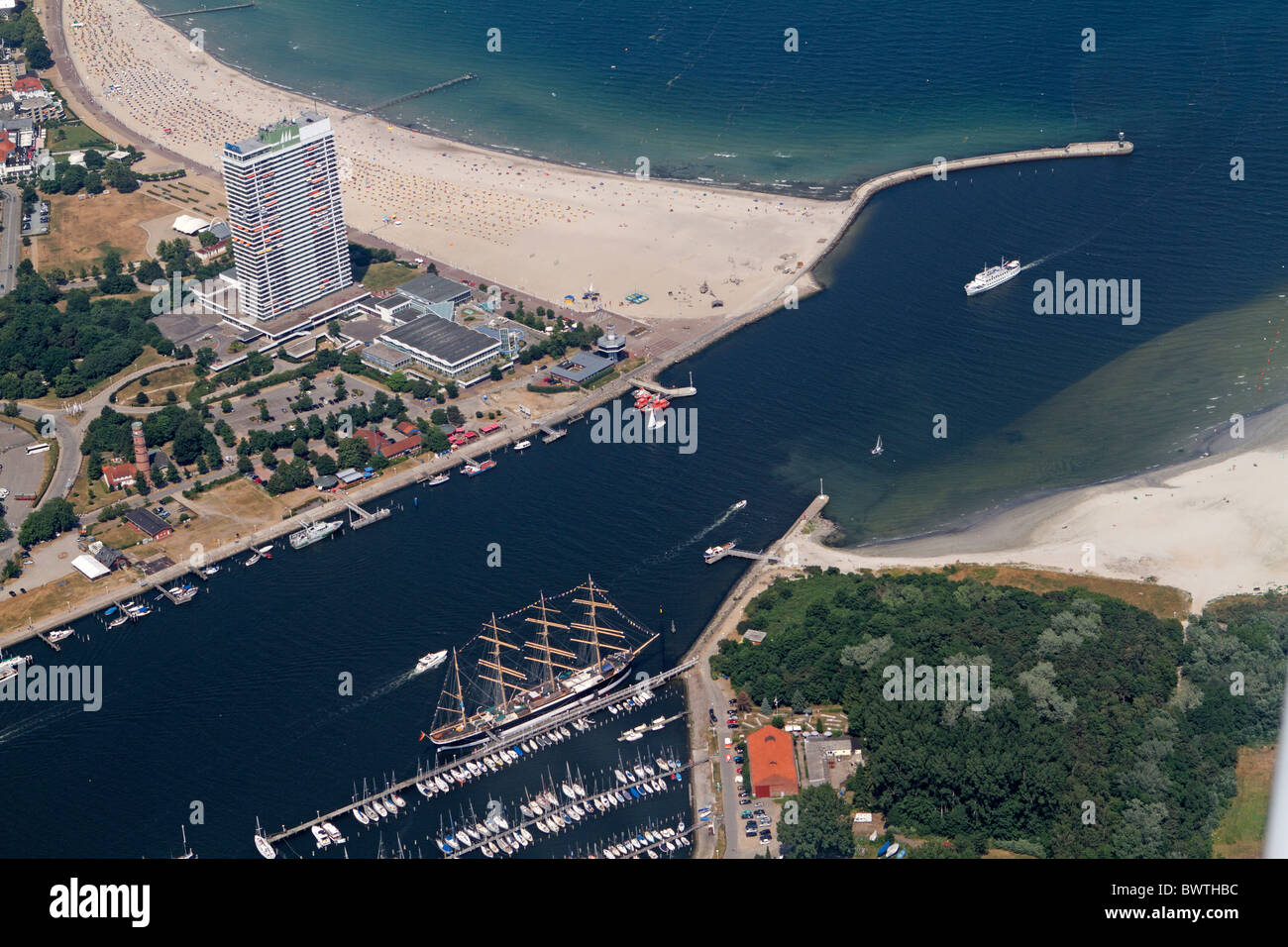 Aerial photograph of the coastline of Travemuende, Baltic Sea, Schleswig-Hostein, Germany Stock Photo