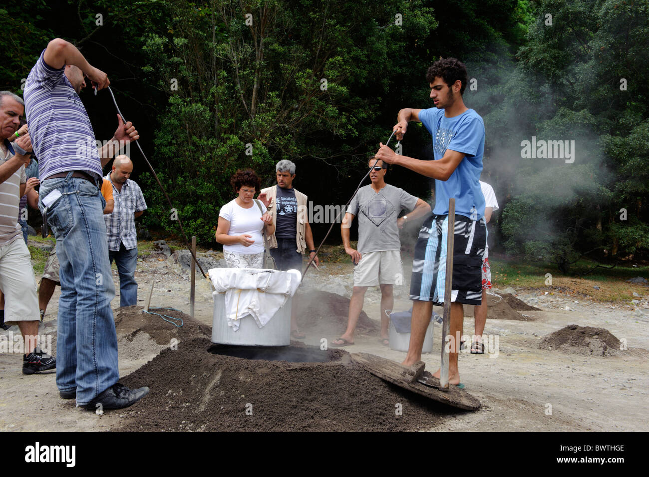 Cooking cocido in Fumarole in Furnas, Isle of Sao Miguel Stock Photo