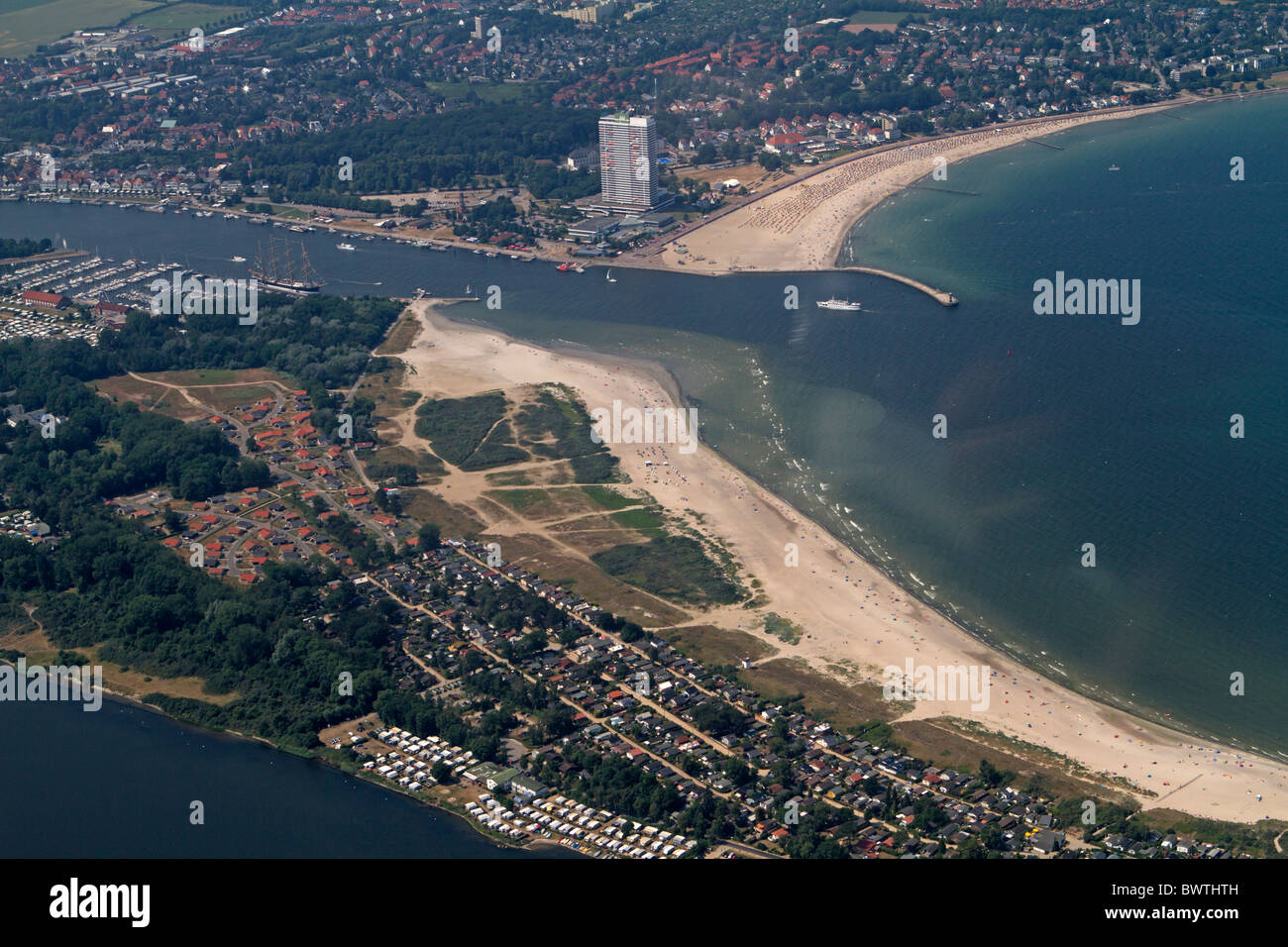 Aerial photograph of the coastline of Travemuende, Baltic Sea, Schleswig-Hostein, Germany Stock Photo