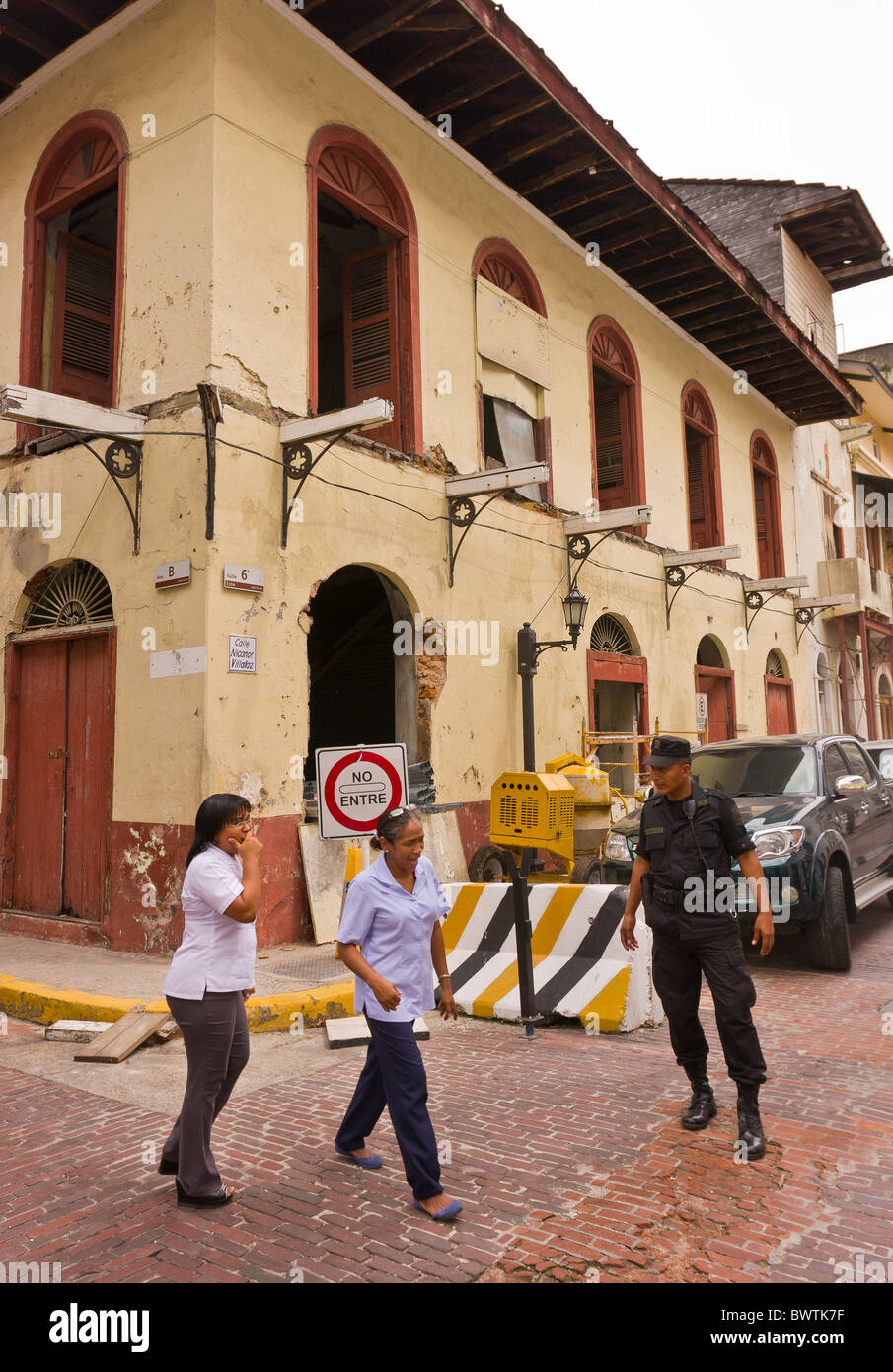 PANAMA CITY, PANAMA - People on street corner, Calle Santos Jorge, in Casco Viejo, historic city center. Stock Photo