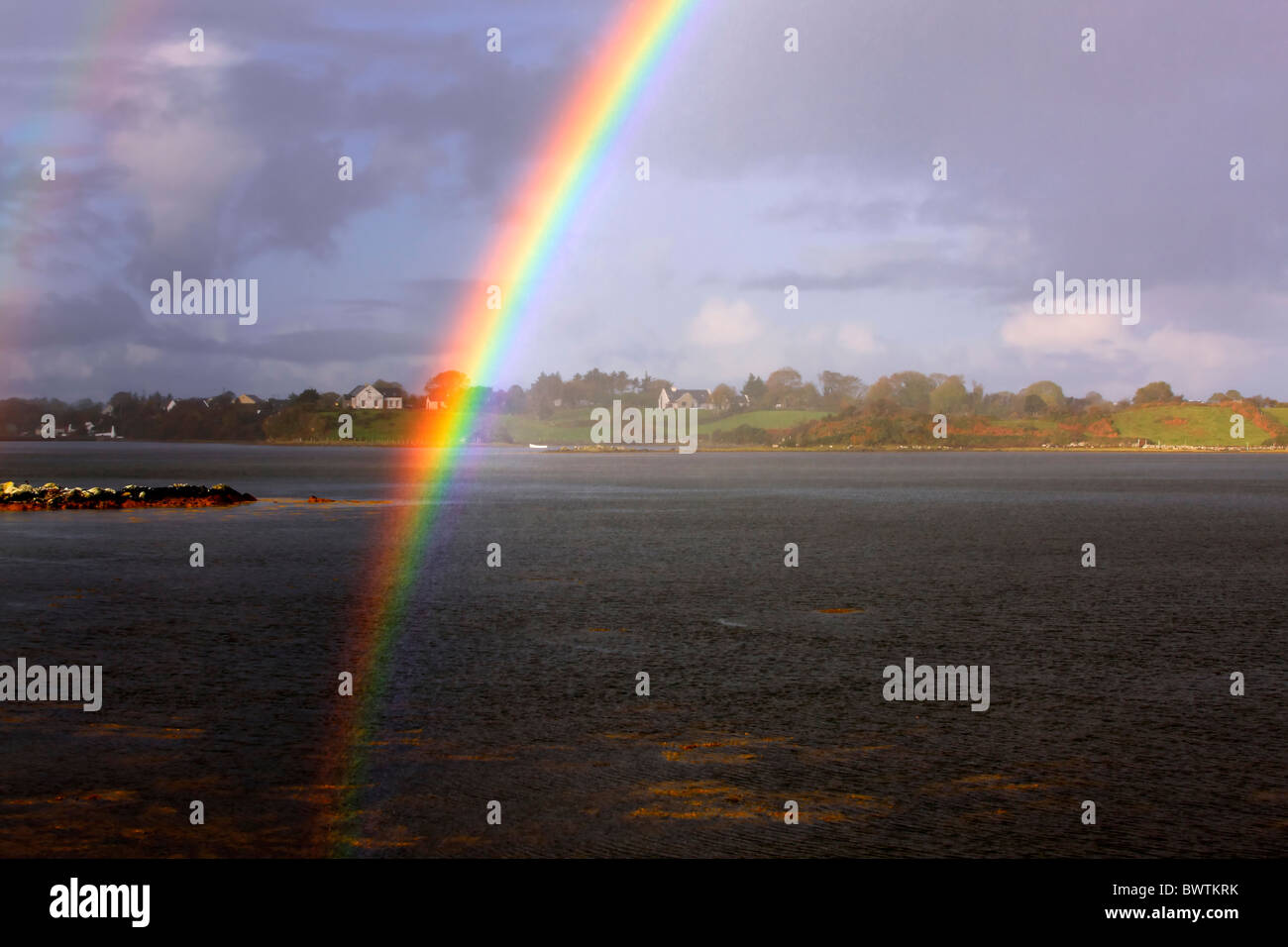 Rainbow over Clew Bay, County Mayo Ireland Stock Photo