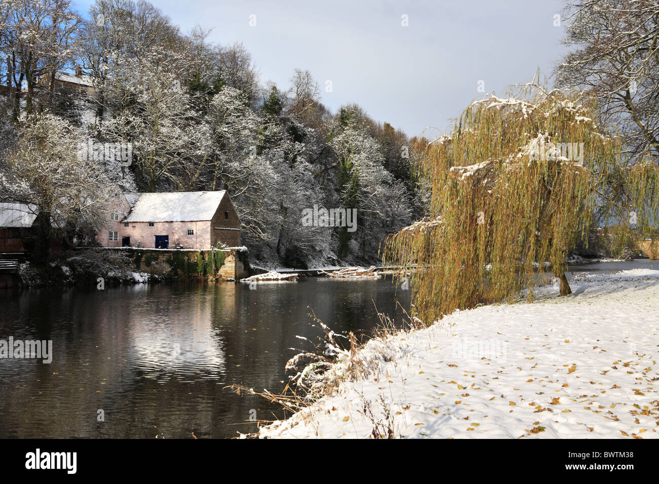 The mill house and weir over the river Wear, Durham, England, UK Stock Photo