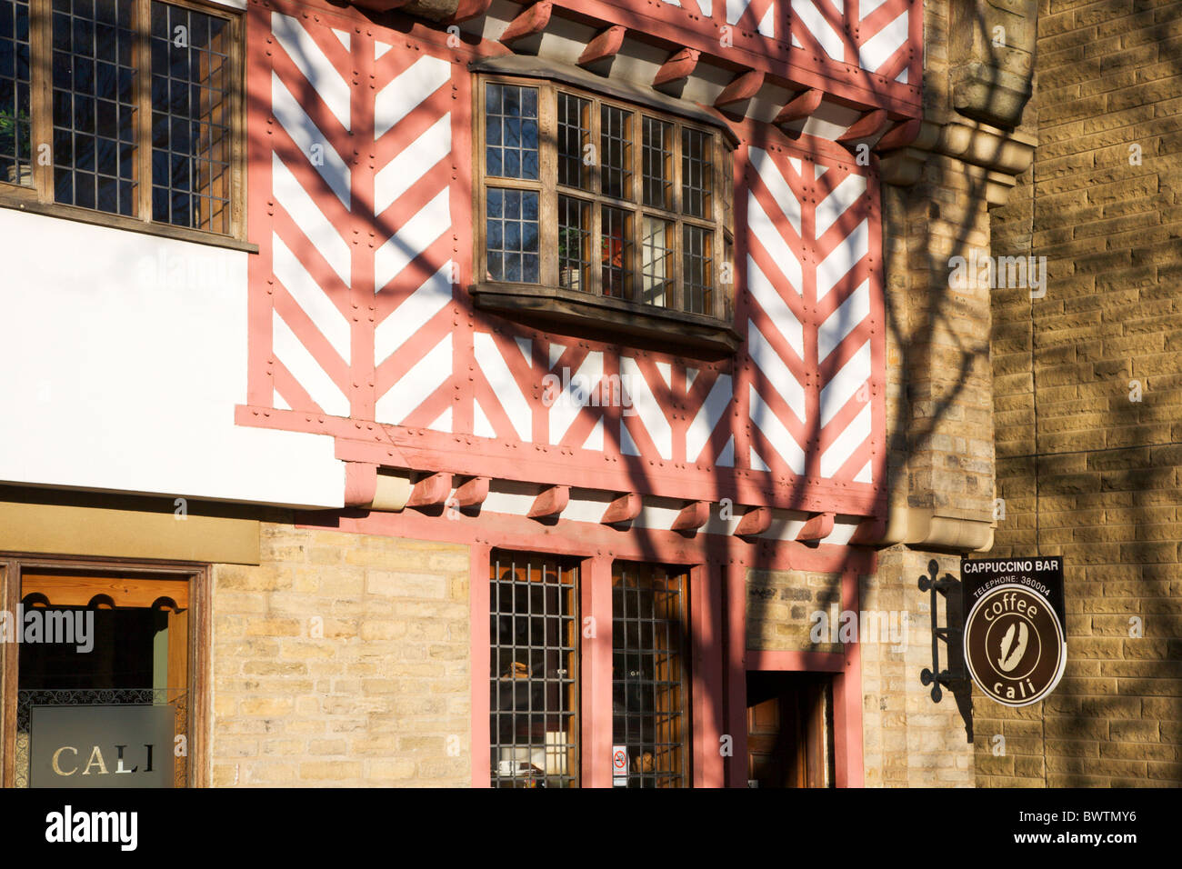 Coffee Shop in Old Half Timbered Building Halifax West Yorkshire Stock