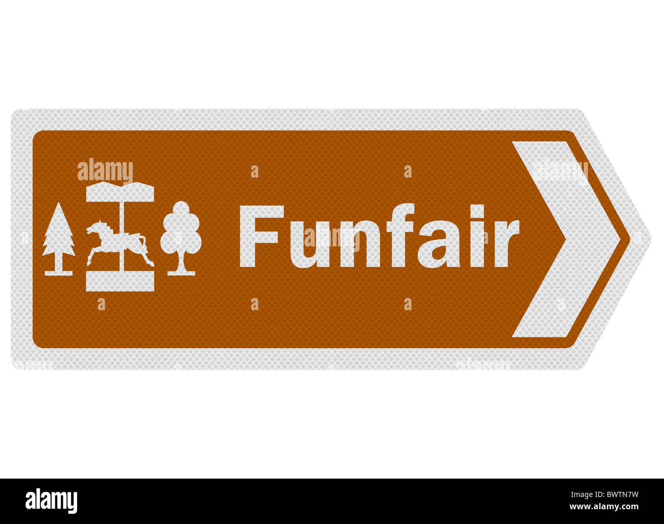 Photo-realistic tourist information-style roadsign, depicting 'funfair'. Stock Photo