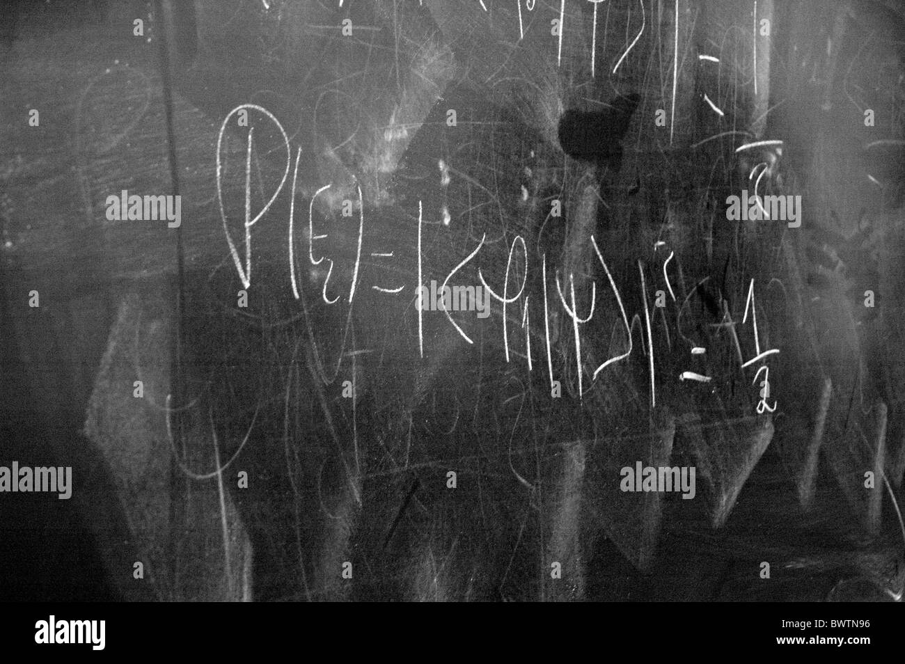 A blackboard in the Physics department of University of Porto Faculty of Sciences during exam season. Stock Photo