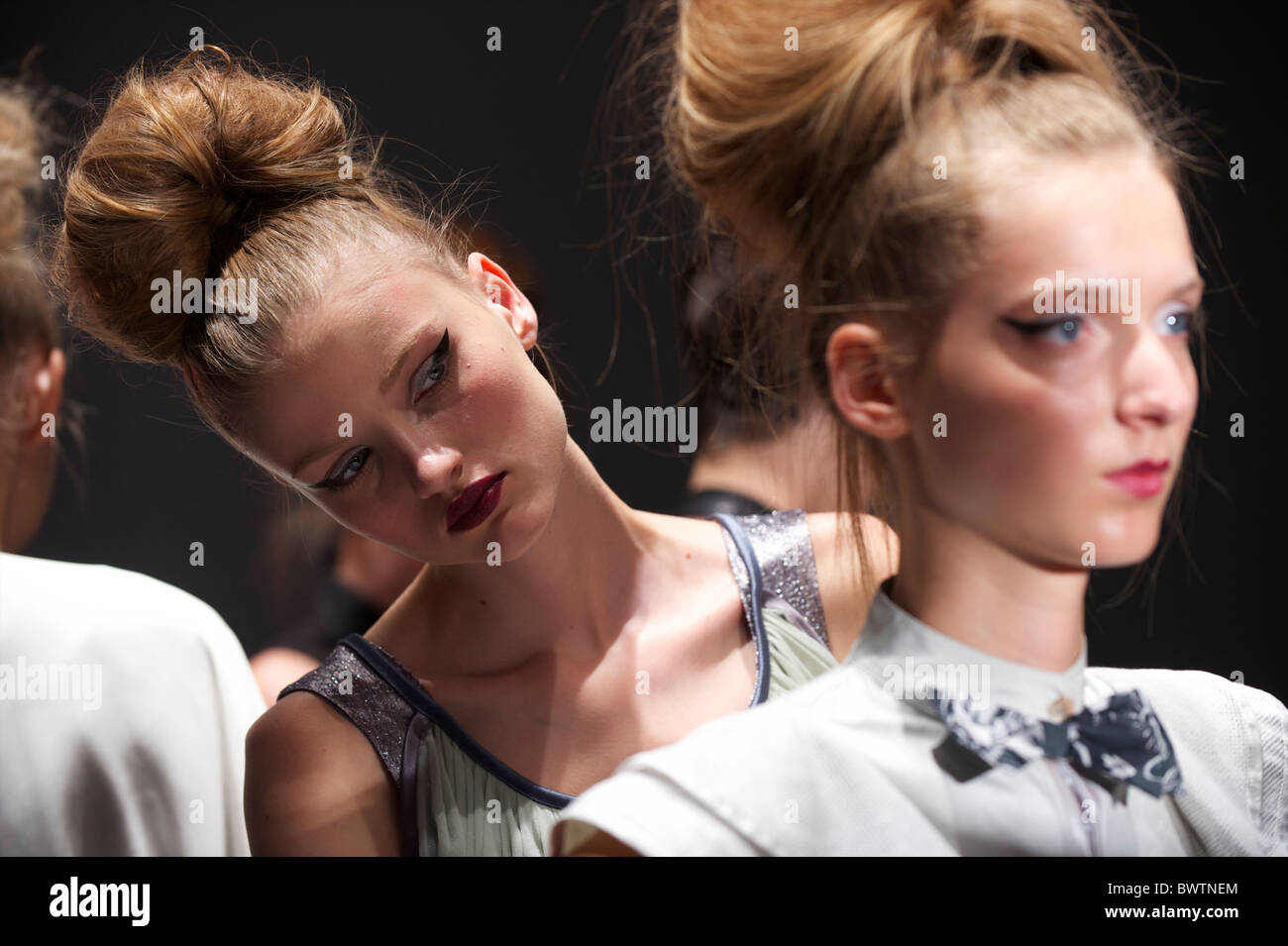 Models participate in a rehearsal for the Bora Aksu spring 2011 collection at the On/Off venue in Bloomsbury Square, London on Stock Photo