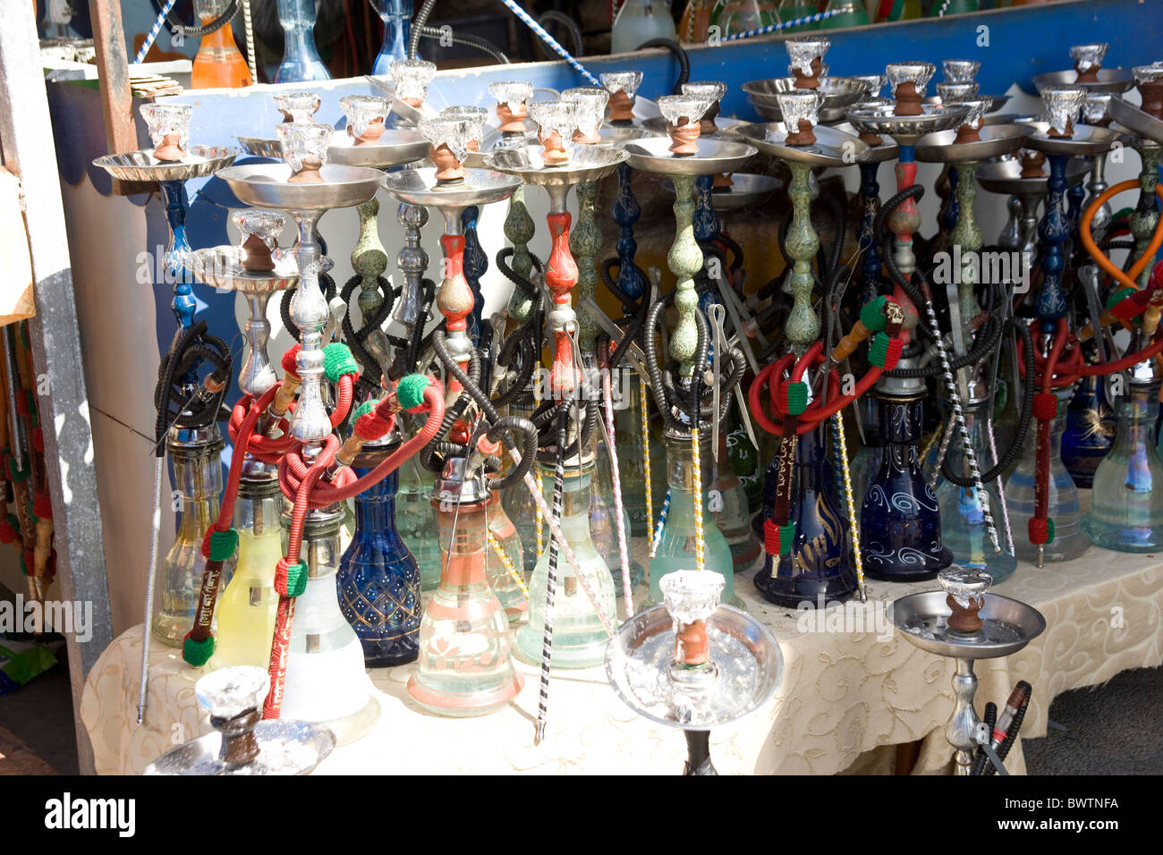 Hookah pipes in a shop in the old town of Acre (Akko) Israel Stock