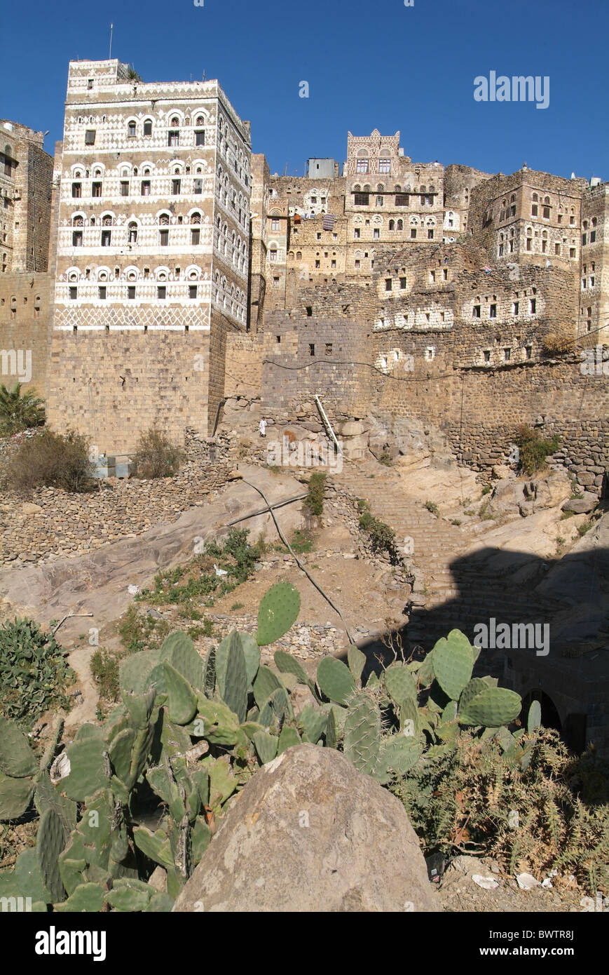 Yemen Al-Hajjarah Al-Hajarah Haraz mountains mountain Arabic Arabian Arab travel architecture historic towe Stock Photo