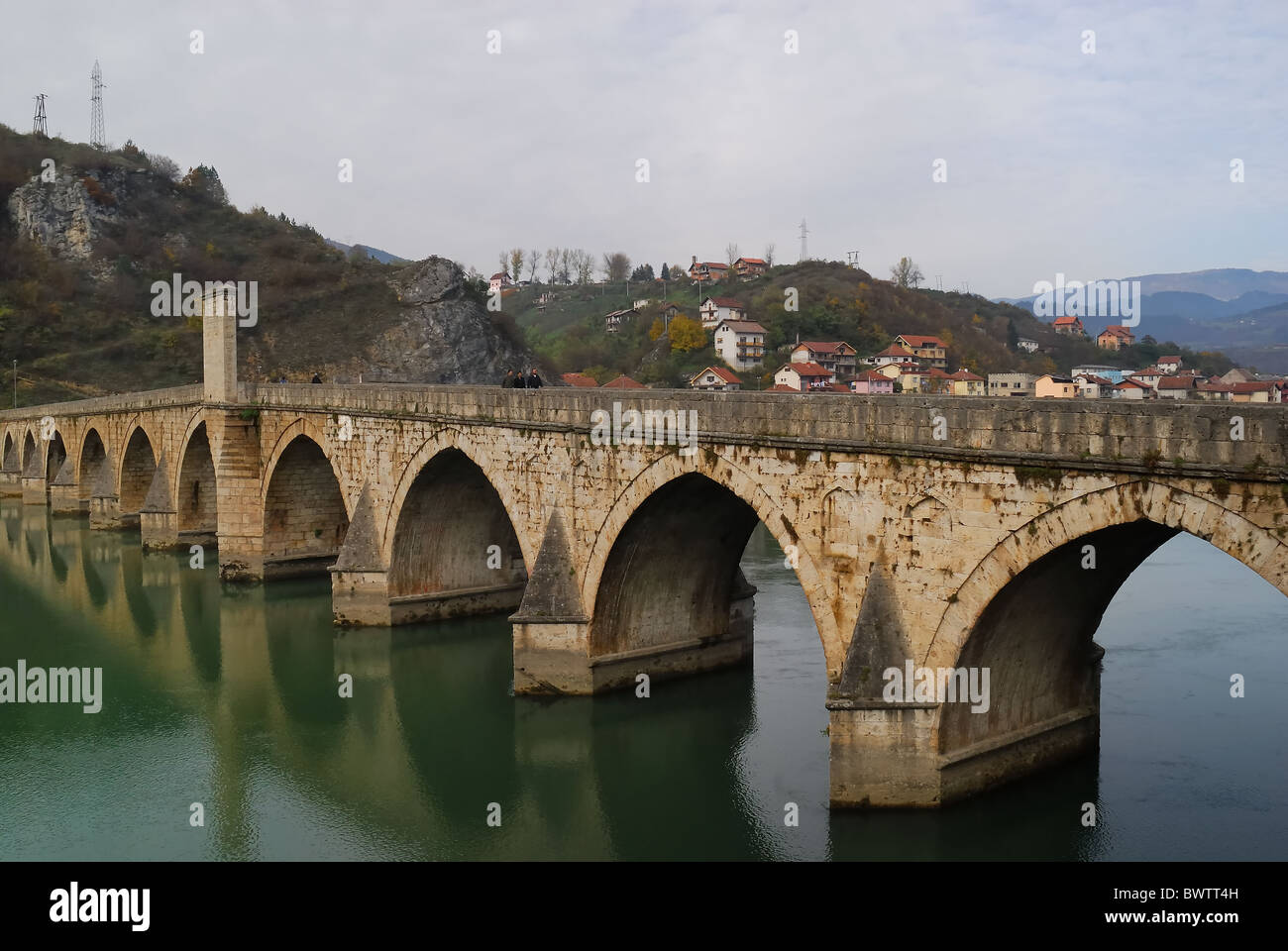 Visegrad, Bosnia and Herzegovina, Mehmed Paša Sokolović Bridge. The bridge on the Drina. Stock Photo