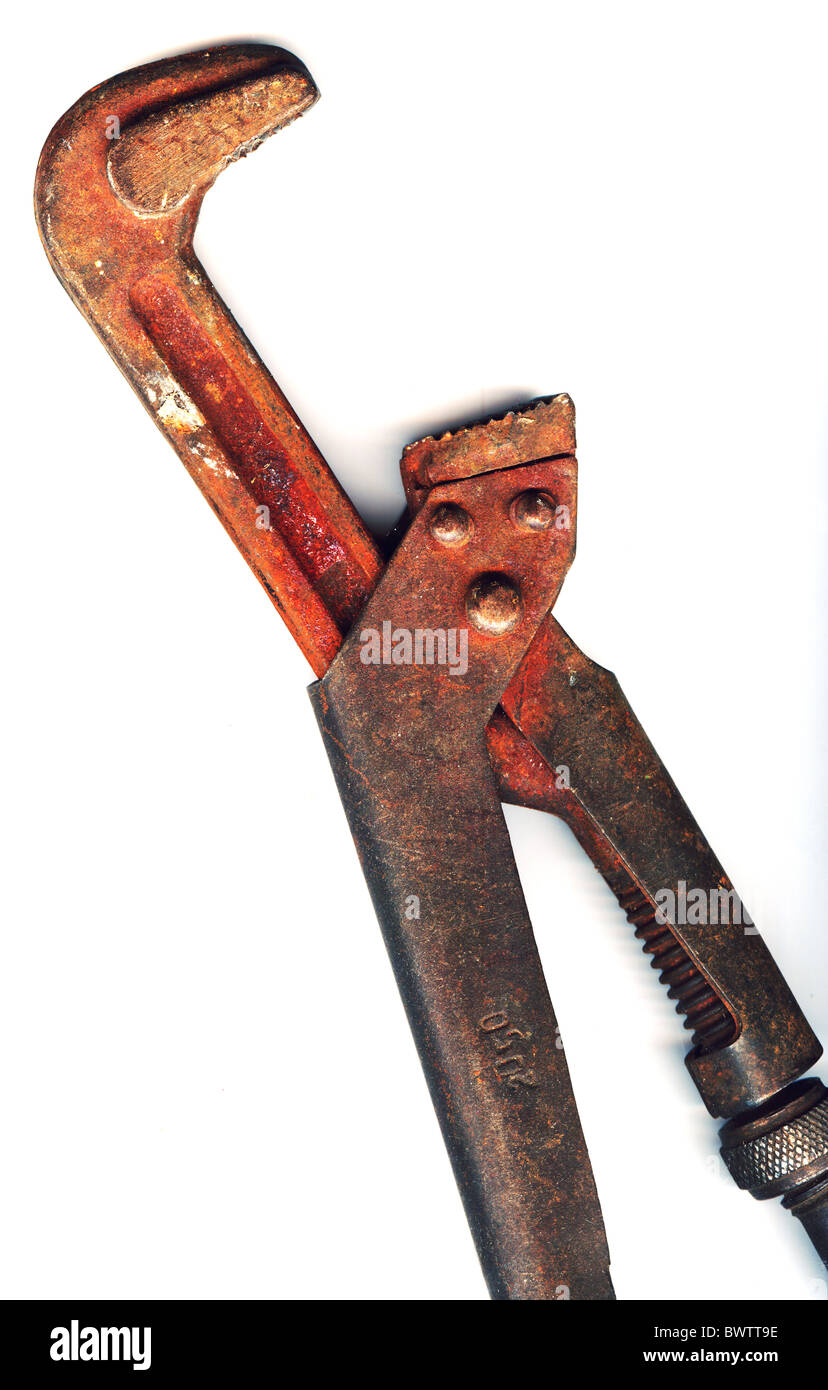 Vintage metal adjustable pipe wrench isolated on white Stock Photo - Alamy