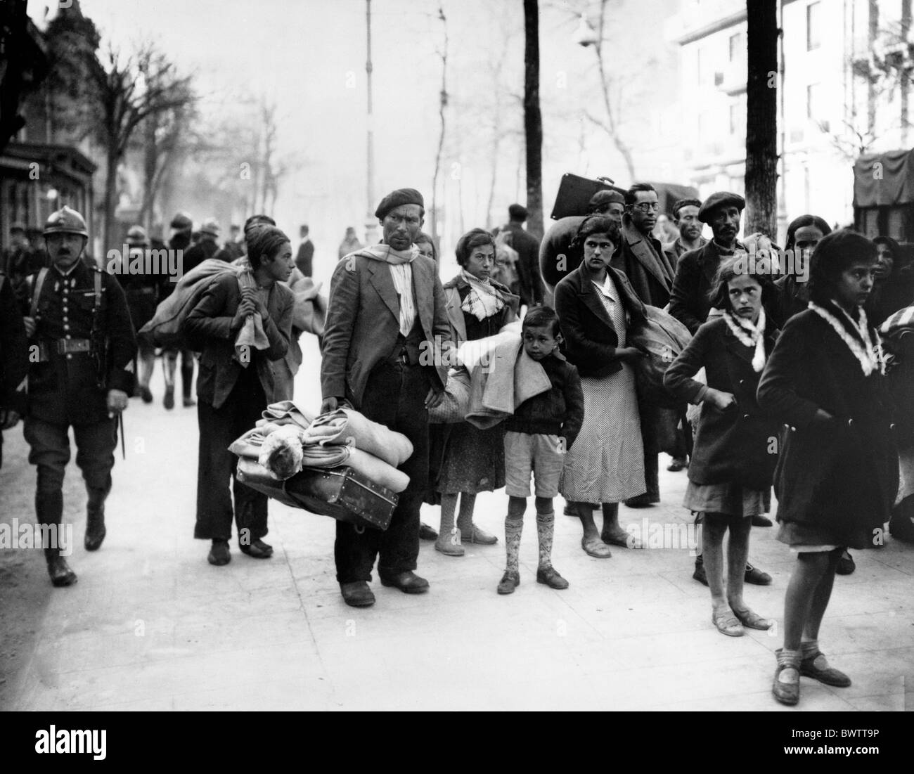 Spain Europe Spanish Civil War refugee historical historic history Luchon France Europe 1938 civil populati Stock Photo