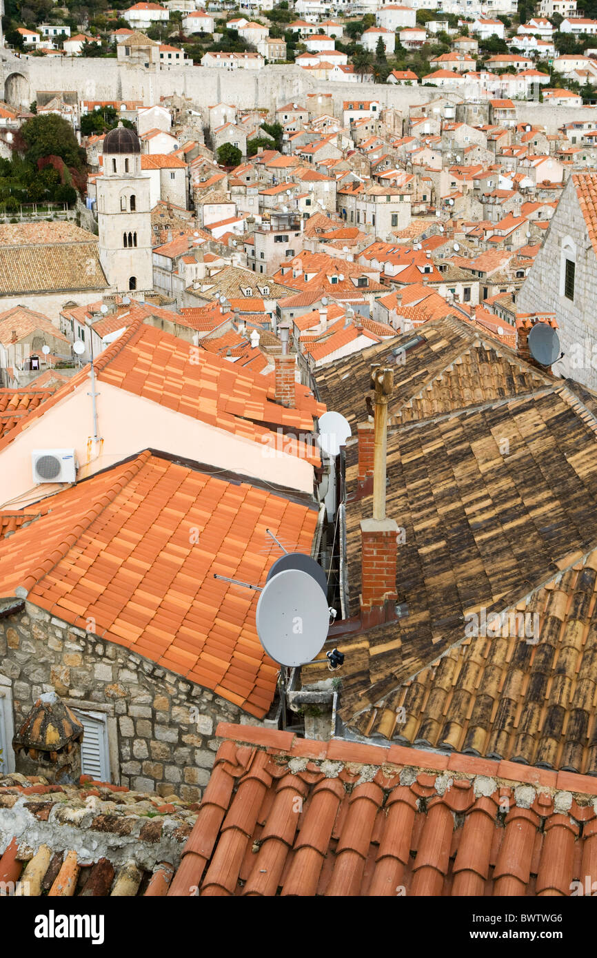 Upright view over the rooftops of Dubrovnik Old Town, Croatia Stock ...
