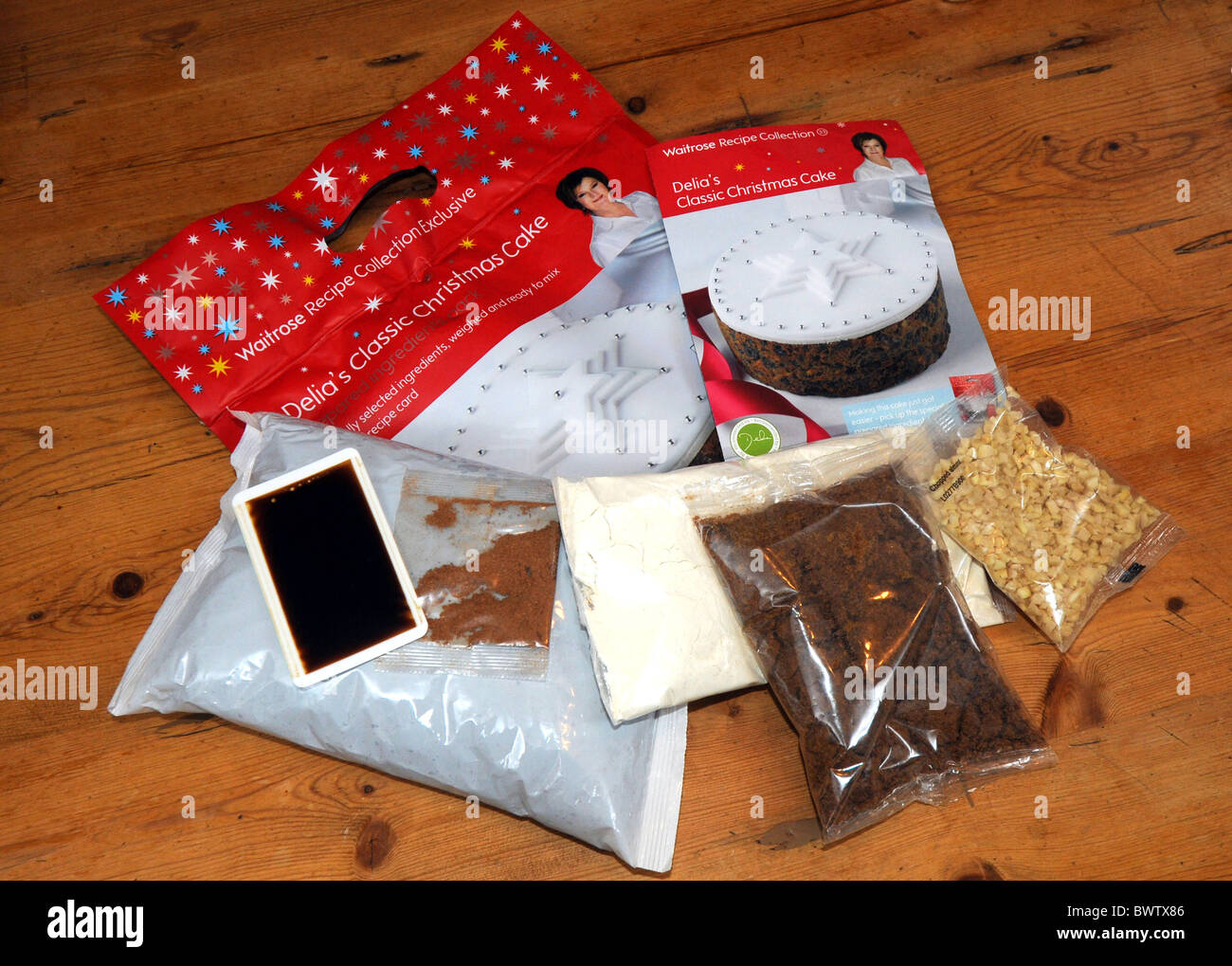 Delia's Classic Christmas Cake ingredient making kit Stock Photo